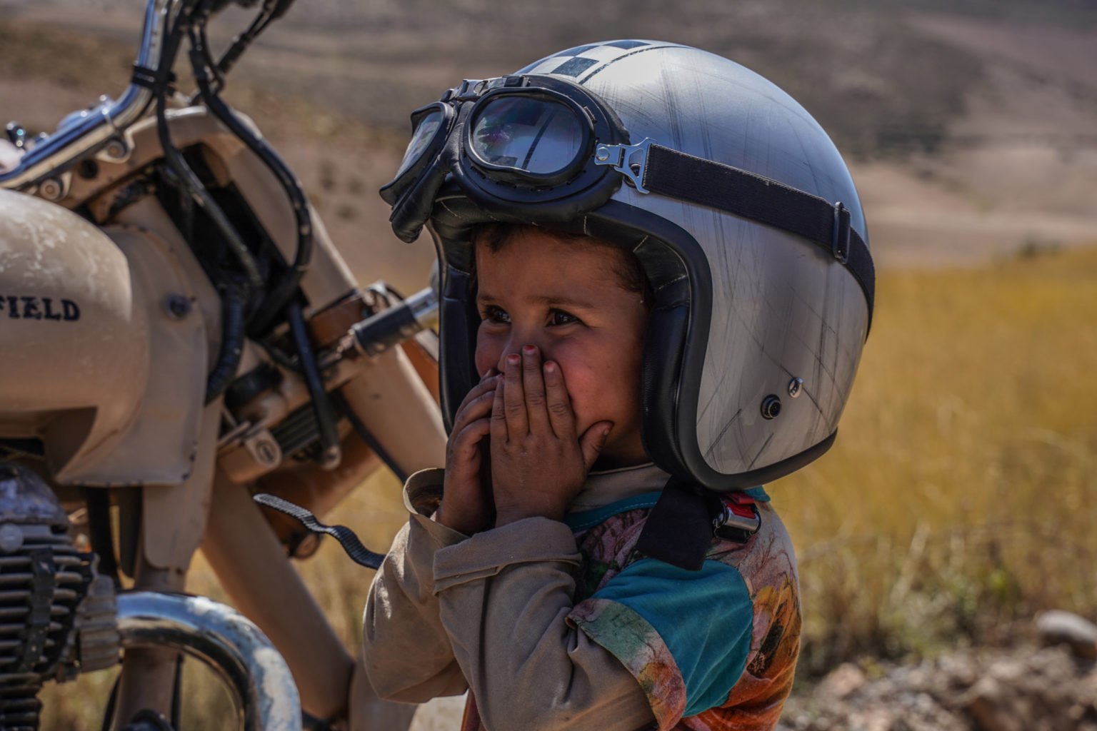 kid with helmet in marrakech
